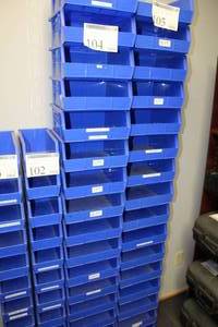 lot 104 image: Lot of (17) Stackable Plastic Organizer Trays