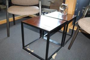 lot 110 image: Lot of (2) Metal Frame Wood Top Office Entry End Tables