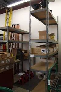 lot 4 image: Lot of (2) Metal Shelving Racks with Wood Shelves