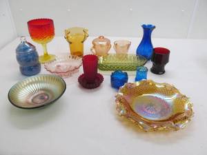 Large group of vintage colored glass ware