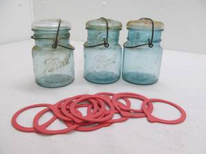 Vintage blue ball jars, rubber seals