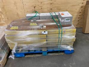 lot 7 image: HOME DECORATORS COLLECTION Lot of 23 Cases of Distressed Brown Hickory 12 mm Thick x 6-14 in. Wide x 50-2532 in. Length Laminate Flooring  DALTILE Lot of 4 Cases of- Restore 3 in. x 12 in. Ceramic Bevel Bright White Subway Tile