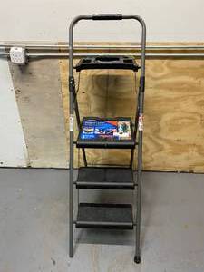 lot 22 image: WERNER 3-Step 250 lbs. Capacity Gray Steel Foldable Step Stool
