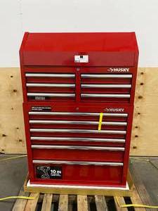 lot 29 image: HUSKY 36 in. 12-Drawer Tool Chest and Cabinet combo in Gloss Red
