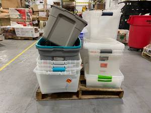 lot 38 image: Pallet of Various Plastic Totes and Lids