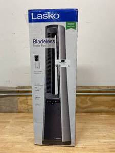 lot 50 image: LASKO Bladeless 37 in. Oscillating Tower Fan with Nighttime Setting, Timer and Remote Control