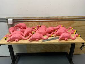 lot 51 image: Pink Flamingo Yard Decorations- Lot of 16
