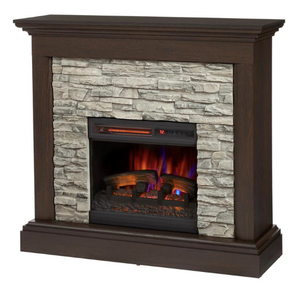 lot 64 image: HOME DECORATORS COLLECTION Whittington 40 in. Freestanding 40 in Infrared Wall Mantel Electric Fireplace in Brushed Dark Pine with Gray Faux Stone