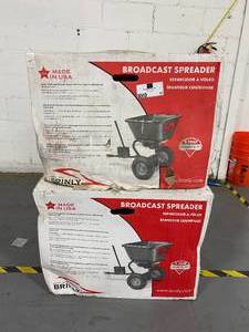 lot 82 image: BRINLY-HARDY Lot of 2- 125 lb. 2.5 cu. ft. Tow Behind Broadcast Spreaders