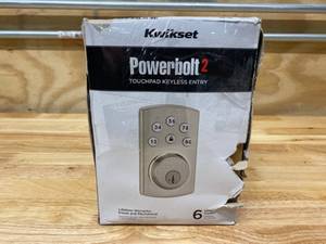 lot 93 image: KWIKSET Powerbolt2 Satin Nickel Single Cylinder Electronic Deadbolt Featuring SmartKey Security