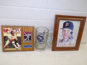 lot 37 image: Chuck Knoblauch Plaque and Frame with Vikings Mug
