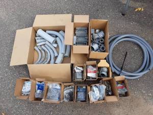 lot 33 image: PVC Conduit, Junction Boxes & Assortment Of Clamps, Strain Reliefs & More  1-3
