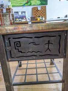 lot 437 image: Metal End Table with Hammered Copper Top