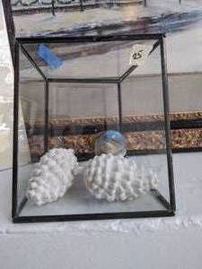 lot 455 image: A little glass bird and two porcelain pinecones