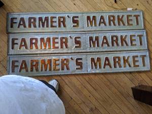 lot 367 image: Three Large Metal Farmers Market Signs