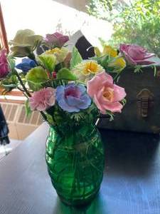 Vintage Artificial Flowers with Ceramic or Porcelain Flower Heads