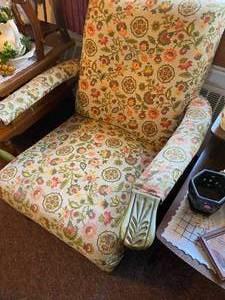 Vintage Green, Orange, and Yellow chair with Green Painted Arms