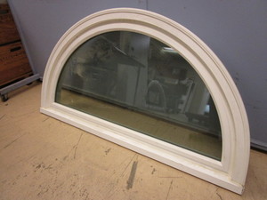 lot 763 image: LINDSAY HALF-MOON PICTURE WONDOW, WITH OAK WOOD TRIM - NEW, 48 x 24