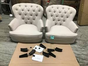 lot 15 image: 2 NOBLE HOUSE Tafton Natural Fabric Tufted Club Chairs SEE PICS