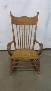 Vintage Oak Rocker Wicker Bottom