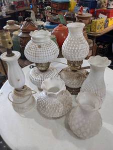 lot 153 image: Assorted Hobnail Glass Lamps and Shades