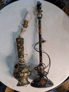 lot 167 image: Pair of Floral and Brass Lamps, As Is