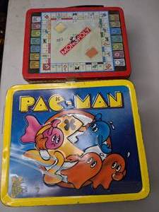 lot 229 image: Pair of Metal Lunch Boxes - Pacman and Monopoly