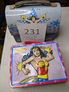 lot 231 image: Pair of Metal Wonder Woman Lunch Boxes