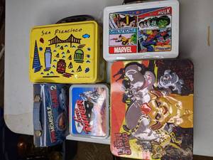 lot 232 image: Lot of Five Metal Lunch Boxes
