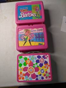 lot 239 image: Three Vintage Barbie Lunch Boxes  Toys