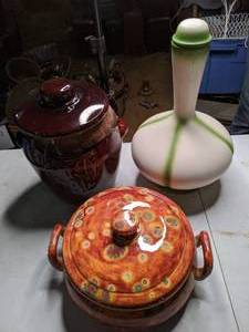 lot 297 image: Vintage Canisters and Decanter (McCoy and Handmade)