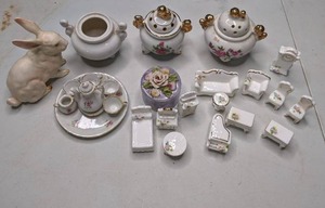 lot 332 image: Lot of Porcelain Miniatures - Tea Set and Furniture