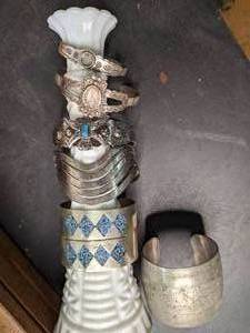 lot 163 image: Vintage Sterling Silver & Turquoise Bracelets