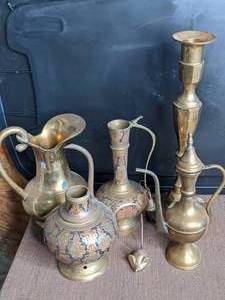 lot 174 image: Vintage Ornate Brass Vases from India