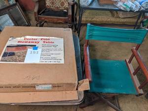 lot 193 image: Vintage Folding Table and Blue Directors Chair