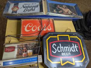 lot 268 image: ALL signs work Assortment of Light Up Vintage Beer Signs- Schmidt, Coors and Natural Ice