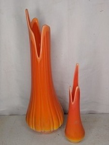 lot 74 image: Pair of Mid Century Swung Glass Orange Vases