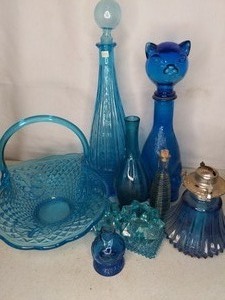 lot 85 image: Blue Glass Vases and Assorted Objects