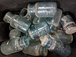 lot 102 image: Assorted Vintage Blue Ball Jars