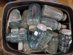 lot 103 image: Assorted Blue Tinted Ball Jars