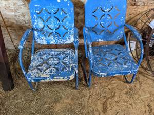 lot 30 image: 2 Mid Century Metal Patio Chairs Good Conditio...