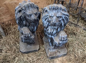 lot 56 image: 2 Stone Lion Figures 20 Tall...
