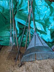 lot 80 image: (2) Rakes & Vintage Garden Tools...