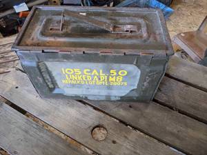 lot 114 image: Military Gun Holder, Ammo Box, & Ri...