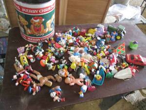 lot 201 image: Christmas Tin Full of Small Toy Fig...