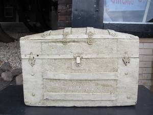 White Painted Antique Dome Top Trunk
