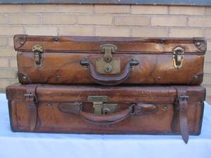 Very Nice looking Pair of Antique Leather Suitcases