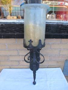 LARGE Gothic Wrought Iron &amp Glass Candle Wall Sconce