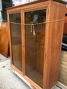 Antique 2 Door Cabinet wGlass Doors &amp Shelves