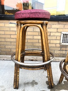 2 Vintage 1950s Rattan Swivel Stools